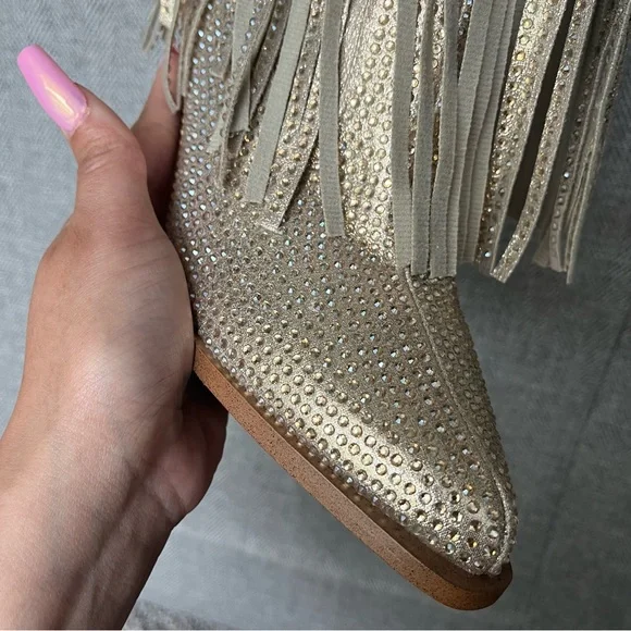 Jessica Simpson paredisa Fringe Gold western Boots size 6.5 - Picture 8 of 11